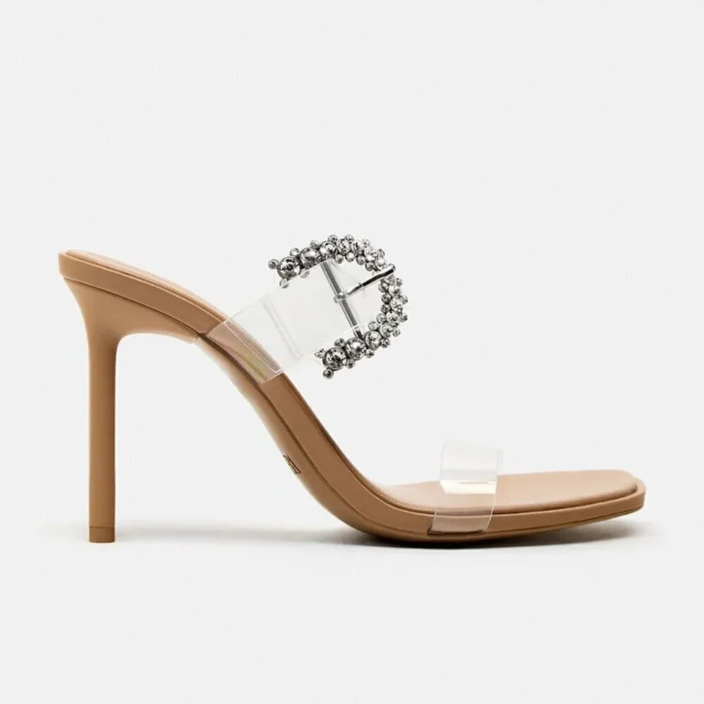 ZARA HIGH HEELED VINYL SANDALS SIZE 6.5 US ( 37) NEW WITH TAG! - Picture 3 of 11